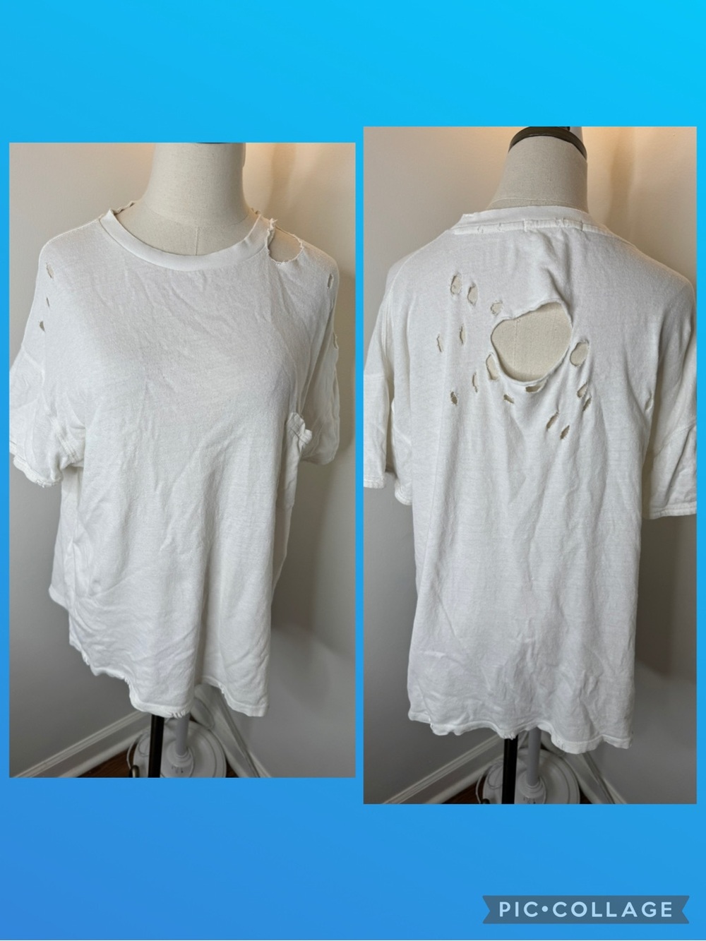 Free People Women’s Small Rubi Oversized White Short Sleeve Distressed T Shirt